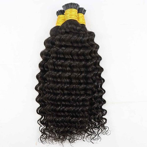 I Tip Hair Extensions Deep Wave Human Hair Extensions 20Inch Long Curly Kenratin Hair Natural Black Microlink Beads I Tip Hair Extension for Black Women Curly Real Remy Hair Extension 50g 50Strands