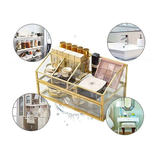 L-Lei Cosmetics Storage,Clear Glass Makeup Brush Holder, Cosmetic Storage for Holding Brushes Nail Polish Lipstick, Dresser Desktop Decorative