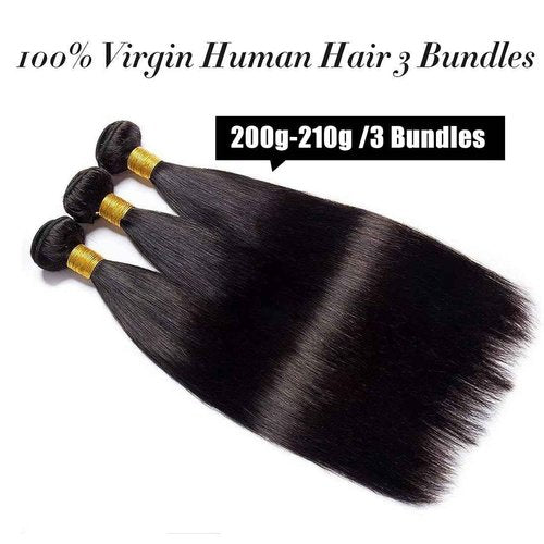 Straight Bundles Human Hair 14 14 14 Inch 100% Unprocessed Brazilian Virgin Weave Bundles Human Hair for Black Women Remy Straight Hair Extensions Natural Black Color Weft