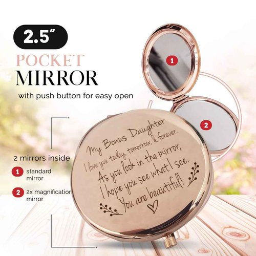Bonus Daughter Gifts, Step Daughter Gifts from Stepmom, Christmas Step Daughter Gifts from Stepdad, Bonus Daughter Birthday Gifts, Mothers Day for Bonus Daughter, Stepdaughter Compact Mirror