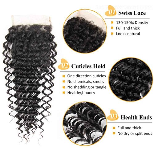 QTHAIR 5x5 HD Lace Closure Invisible HD Lace Closure Deep Wave Pre-Plucked with Baby Hair 16A Grade Small Knot Free Part Transparent HD Lace Closure Deep Wabe Human Hair 16 Inch
