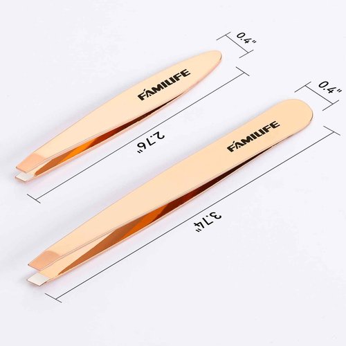 Precision Tweezers Set, Professional Stainless Steel Tweezer for Men and Women, 2 Pack Eyebrow Tweezers for Facial Hair, Chin, and Ingrown Hair Removal (Rose Gold)
