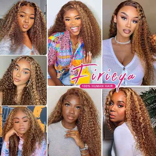 FIRIEYA 4/27 Highlight Lace Front Wigs Human Hair Pre Plucked 180 Density 4X4 Ombre Honey Blonde Deep Wave Lace Closure Wigs for Women 22 Inch