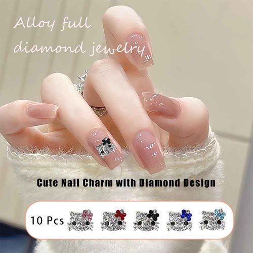 6 Sheets Cute Cat Nail Stickers and 40Pcs Cartoon Red Pink Cat Nail Charms Set Kawaii Cat Heart Letter Nail Art Decals Charms for Women DIY Party Nail Decoration Accessories