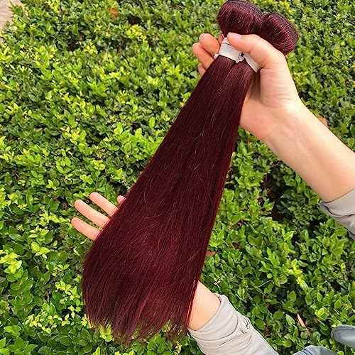 REMY Straight Human Hair Bundles Red Human Hair 99j Burgundy Color 26 Inch Unprocessed Brazilian Virgin Human Hair 1 Bundle Double Weft Extension