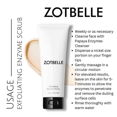 ZOTBELLE EXFOLIATING ENZYME SCRUB Perfect to Remove Residual Dead Skin Cells and Particles from the Face, Through Gentle Exfoliation with Jojoba Esters.