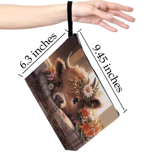 Highland Cow Floral Makeup Bag, Country Stuff Highland Cow Gifts for Women Country Girls Cowgirl Gift Cute Cosmetic Bags Zipper Pouch Western Stuff Floral Travel Bag Graduation Birthday Gifts