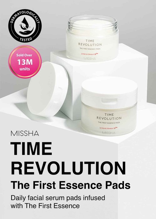 MISSHA Time Revolution The First Essence Toner Pads (75 pads) - Exfoliating Pads Enhanced with AHA, Moisturizing, Larger Size, Advanced Ferment Absorption