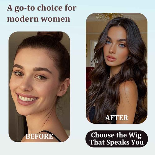 Long Brown Wig for Women Natural Looking Wavy Curly Synthetic Hair Wig Tangle Free Heat Resistant Comfortable for Daily Wear