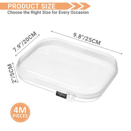 YQBRAO 4 Pack Clear Hard Shell Zipper Case, See-Through Hard Plastic Organizer Pouches with Zipper for Travel, Toiletries, Makeup, Toy, Electronics & Pencils - Crush-Resistant Storage