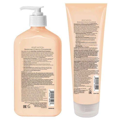 Australian Gold Hemp Nation Sparkling Citrus & Champagne Bundle - Tan Extender Body Lotion (18 FL Oz) & Body Wash (8 FL Oz), Effervescent Orange, Grapefruit & French Wine Extract, Pure Hemp Seed Oil