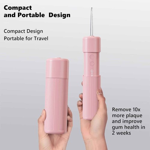 HUACO CARE Portable Mini Water Flosser, Oral Irrigator Water Teeth Cleaner Pick with Telescopic Water Tank,3 Modes & IPX7 Waterproof, Home & Travel (Pink)