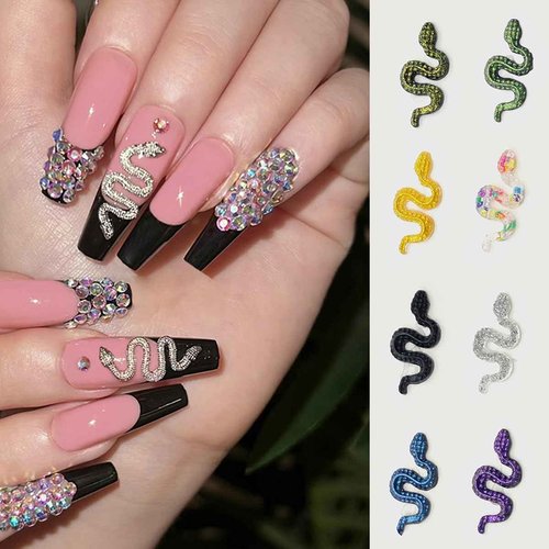 50Pcs Snake Nail Charms for Acrylic Nails Halloween Nail Charms Snake Nail Rhinestones and Charms for Women Girls Nail Art Decorations Accessories Snake Alloy Nail Jewels and Rhinestones