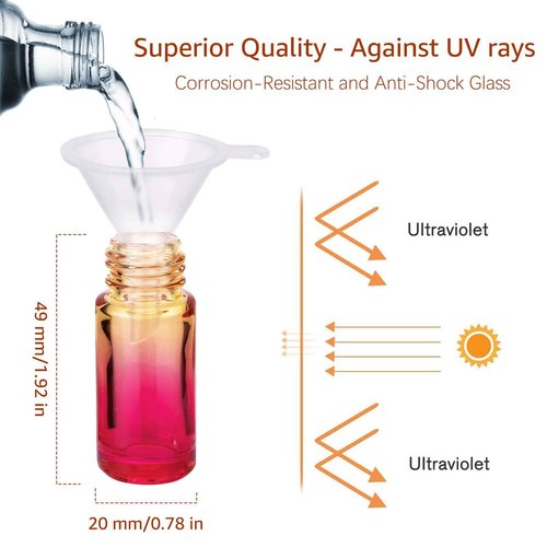 JIUWU 10-Pack 5ml Mini Essential Oil Roller Bottles with Stainless Steel Roller Ball - Leak-Proof Refillable Empty Glass Roll-On Containers for Travel, Perfume