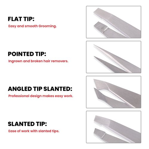 Tweezers Set, Eyebrows Tweezers Set Professional Stainless Steel Tweezers Set - 4 Pieces with Leatherette Travel Case Perfect for Facial Hair, Beauty and Personal Care Tool Set, Hobri International
