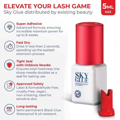 2 Pack Sky Glue S+ Eyelash Extension Glue Professional Use Only - Extra Strong Lash Extensions Adhesive 6-7 Weeks Retention and 1-2s Dry, Long Lasting Semi Permanent Black Glue - 2 Bottles 5 ml Ea
