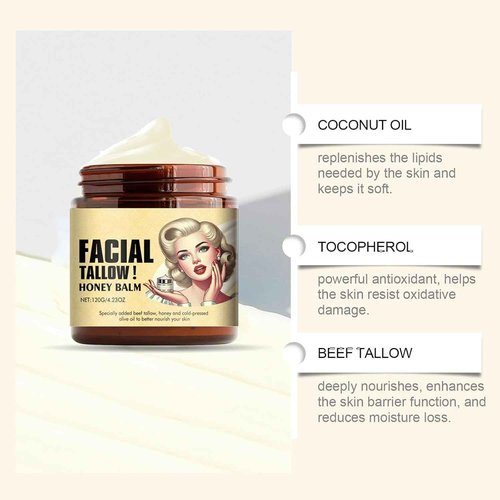 Beef Tallow for Skin,Tallow and Honey Balm,Tallow Face Moisturizer Beef Tallow for Face,Grass Fed Grass Finished Organic Faces Cream,Moisturizer,Body Lotion,Skin Care,Body Cream(2pcs)