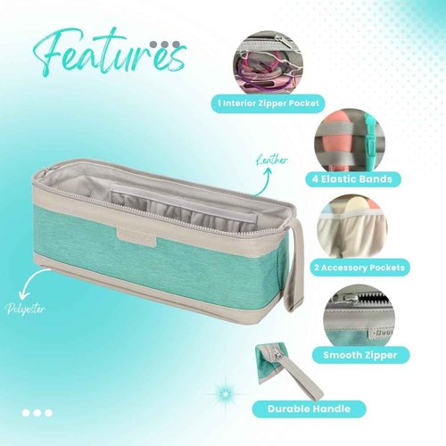 Hair Tool Travel Bag with Heat Resistant Mat – Travel Case for Curling Iron, Straightener, Dy son Air wrap, Shark FlexStyle – Waterproof Organizer with Silicone Bottles