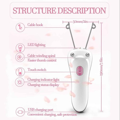Ladies Facial Hair Remover Electric Women's Beauty Epilator, Cordless Electric Facial Threading Hair Removal for Women, Rechargeable Face Hair Remover Cotton Thread Epilator Body Hair Removal Device