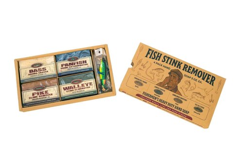 Fishermen’s 4 Pack Soap Gift Set – Great Smelling Heavy Grit Hand and Body Soap for Fishermen & Boaters – Includes Topwater Fishing Lure & Sleeve – Unique Fishing Gift for Men Who Love to Fish