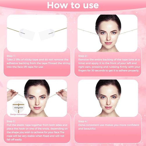 Invisible Face Lift Tape,100PCS Face Lifting Tapes and Bands with 8 Strings,Instant Face Lifter for Women Neck,Eyes,Double Chin,Sagging Skin,Face Tape for Tightening,Invisible Facelift Tape for Makeup