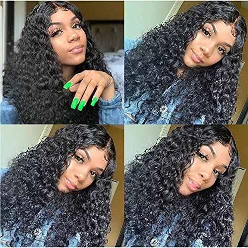 Metamuclia Water Wave 4x4 Lace Front Wigs Human Hair Pre Plucked, 180% Density Brazilian Virgin Wet and Wavy Wigs for Women Curly Wig with Baby Hair Natural Color 24 Inch