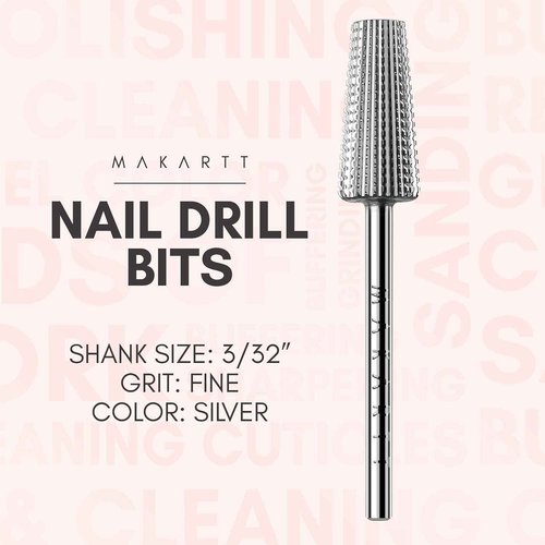 Makartt Tapered Barrel Carbide Diamond Sanding Buffer Bit Bundle 5 in 1 Tungsten Carbide Nail Drill Bit, Safety Cuticle Buffer Bit, Under Nail Cleaner Bit