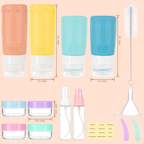 Coix foam 18 Pack Travel Bottles Set for Toiletries, TSA Approved Leak Proof Travel Size Container jars,Squeezable Silicone Travel Essential Accessories for Conditioner, Shampoo, Lotion