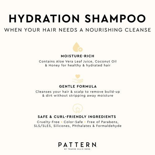 PATTERN Beauty by Tracee Ellis Ross Hydration Shampoo w Honey, Aloe Vera, Biotin and Tea Tree Leaf Oil 9.8 fl oz - Rich Moisture for Curly Hair 3a-4c