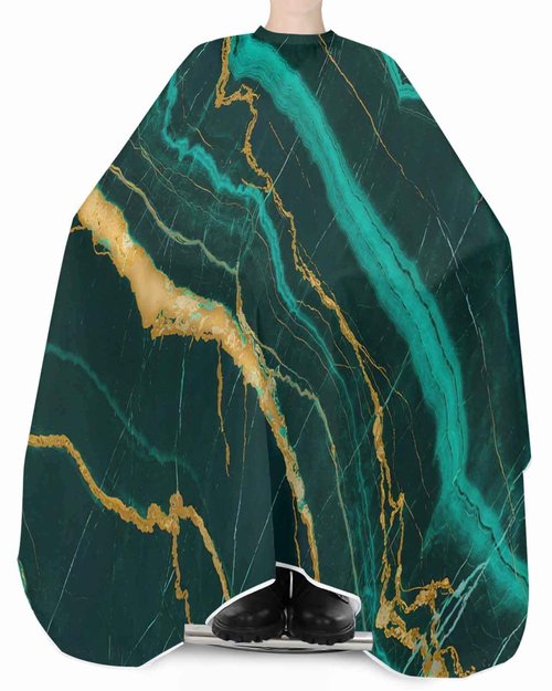 Marble Emerald Green Barber Cape - Salon Hair Cutting Cape for Women,Men,Kids,Adults,Modern Abstract Gold Art Haircut Cape with Adjustable Elastic Neckline Hairdressing Stylist Cape Gown Accessories