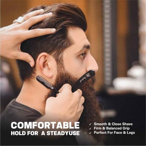 Stylonik Professional Straight Edge Barber Razor – 60 Single/30 Double-Sided Stainless Steel Blades for Men & Women, with Leather Case (Silver)