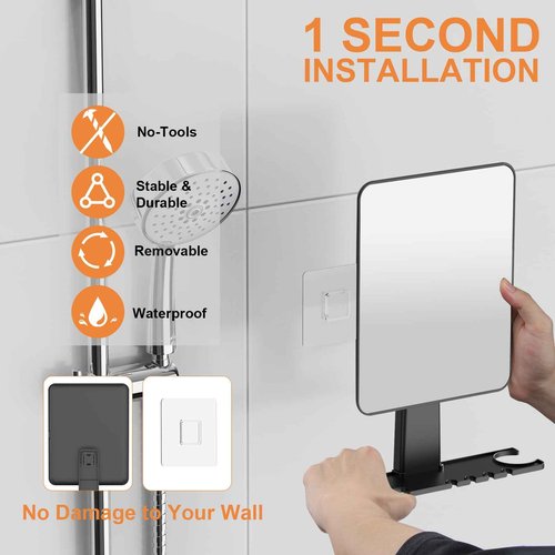 Jobsonslates Shower Mirror Fogless for Shaving, Fogless Mirror for Shower with Razor Holder, NO-Drilling & Removable, Shatterproof & Waterproof with 2 Adhesive Hooks