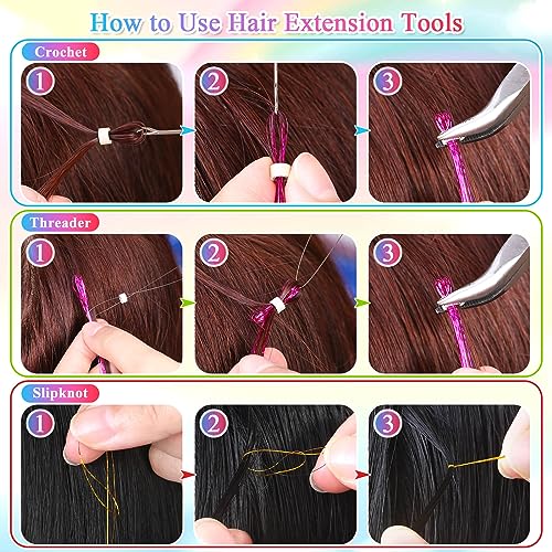 Hair Tinsel Kit with Tools, 20 Colors 4000 Strands Sparkling Glitter Tinsel Hair, Heat Resistant Shiny Fairy Hair Tinsel Extensions for Women Girls Hair Accessories for Cosplay Party