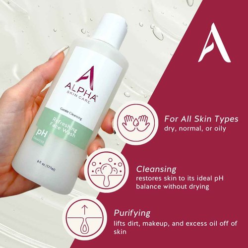 Alpha Skin Care Refreshing Face Wash, Gentle Soap-Free Formula, Citric AHA, Cleanses, Purifies, Tones & Restores pH, All Skin Types, Removes Make-Up & Oil, Anti-Aging Ingredients, 6 Oz, Pack of 2