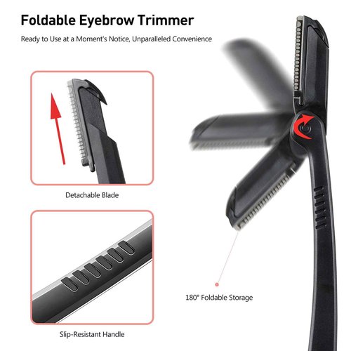 Kootinn Eyebrow Kit Grooming Scissors Razor Kit 4 In 1 Stainless Steel Set Kit for Women and Men, Including Brow Razors Trimmer, Brush, Eyebrow Scissors, Foldable Brow Razors