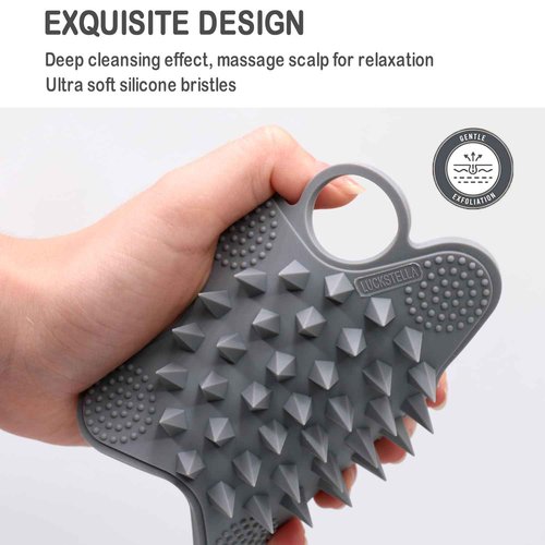 LUCKSTELLA 2 in 1 Silicone Body Scrubber, Food-Grade Silicone Body Brush for Shower, Gentle Exfoliating and Lather Well, Gentle Scrubber for Sensitive Skin, Easy-to-Clean(Grey,1-Pack)