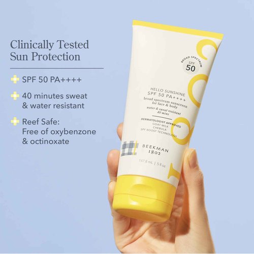 Beekman 1802 Hello Sunshine SPF 50 PA ++++ - Sunscreen for Face & Body - 5.0 fl. oz - Reduces Fine Lines & Protects Against Sun Damage - Good for Sensitive Skin - Cruelty Free - Reef Safe