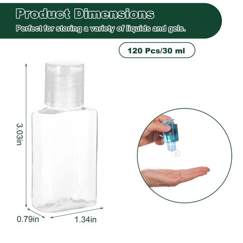 Tolare 120 Pcs Travel Bottles, 1 oz/30 ml, Clear, Plastic, Leak-Proof Flip Cap, Perfect for Travel, Camping, Outdoor Activities