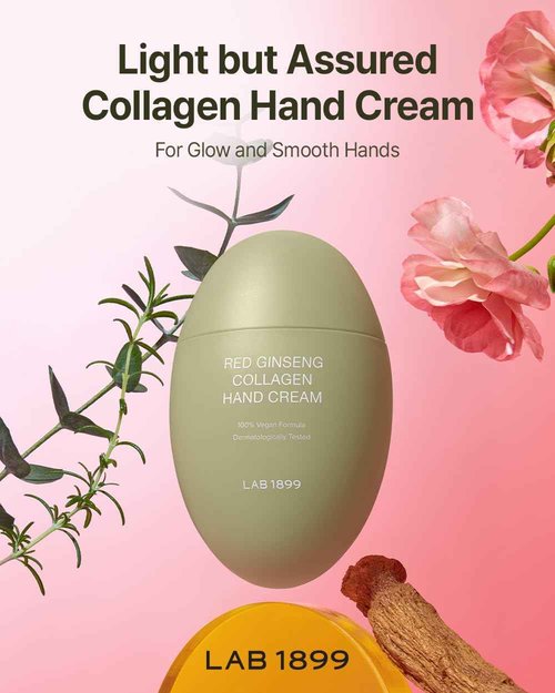Donginbi LAB 1899 Red Ginseng Collagen Hand Cream - Firming & Glowing Moisturizer for Dry Hands, Korean Ginseng Skin Care Gifts for Women, Vegan Hand Lotion Travel Size, 1.69 floz