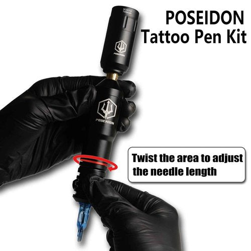 Tattoo Pen Kit - POSEIDON Wireless Tattoo Machine Kit, Tattoo Gun Kit with Tattoo Power Supply and 40 Pcs Tattoo Cartridge Needles, Complete Tattoo Kit Supplies for Beginners(PTK018)