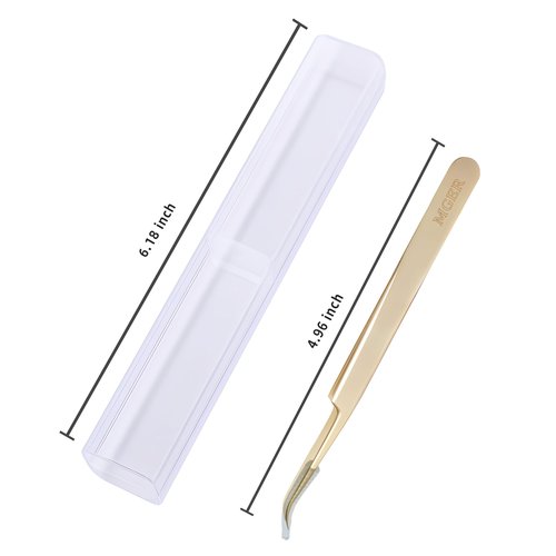 MGER Eyelash Extension Tweezers, Professional Curved Pointed Isolation Tweezers for Classic Individual Volume Mink Lash Extensions, Pointed Tweezers Stainless Lash Extensions, Gold tweezers