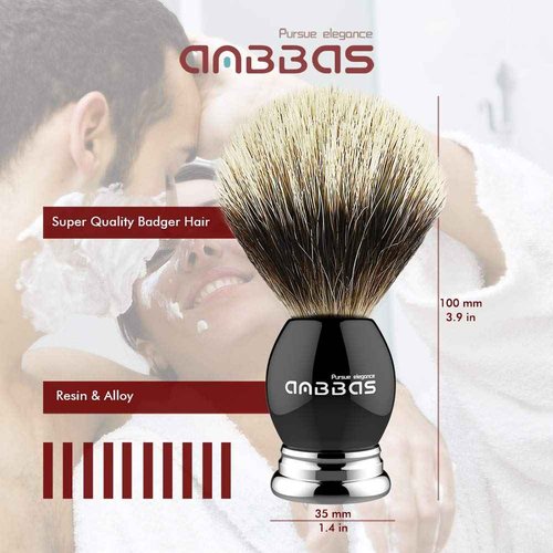 Anbbas Silvertip Badger Shaving Brush,Black Resin & Alloy Handle for Men Wet Shave,Pure Badger Hair,No Hair Shedding,No Terrible Smell