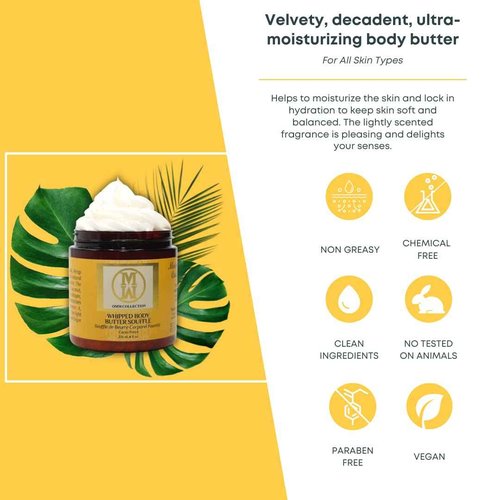 OMM Collection Natural Whipped Body Butter Soufflé For Dry & damaged Skin - Whipped Shea Butter with Vitamin E & A, coconut oil, Mango Butter & Cacao Butter - Hydrating & Moisturizing Shea - Vegan