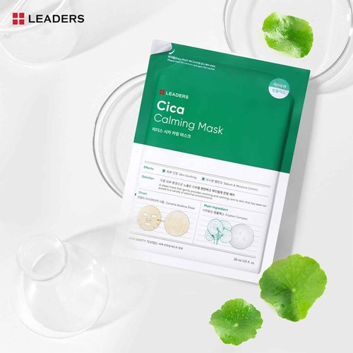 LEADERS Insolution Cica Calming Mask - Soothing Relief for Irritated & Sensitive Skin | Helps Reduces & Relieves Redness | Calming Care, Sebum & Moisture Control, Easy Peel Pouch - 10 Sheets