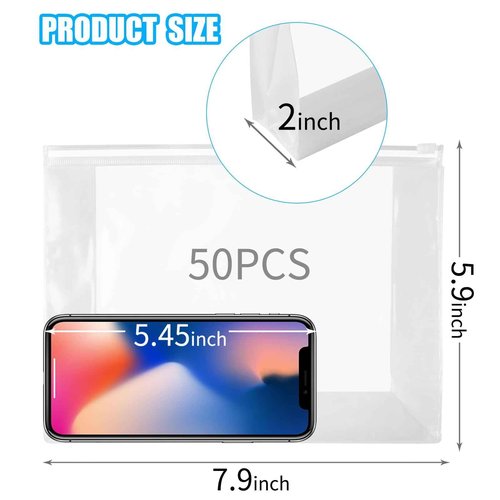 GAWBYET 50 PCS Mini Clear Makeup Bag,Small Clear Zipper Pouch Travel Bag for Toiletries Plastic Cosmetic Organizer Waterproof,for Swimsuit Bikini Travel Vacation(7.9 x 5.9 x 2 Inch)