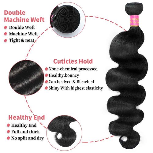 Fopeela 12A Body Wave Bundles Human Hair 1 Bundle 20 Inch 100% Unprocessed Brazilian Virgin Body Wave Human Hair Bundles for Women Natural Black