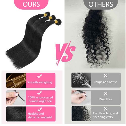 YAREESONG Straight Human Hair Bundles 12A Brazilian Human Hair 1 Bundles 100% Unprocessed Virgin Human Hair Weave Human Hair Extensions Natural Black Color 22 Inch
