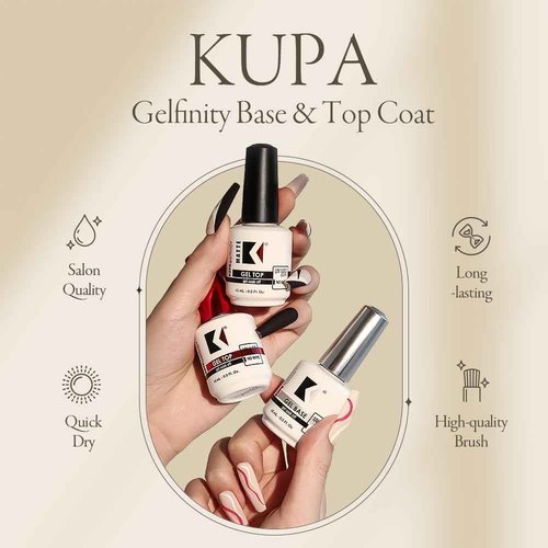 KUPA Gelfinity - Soak Off Gel - Base & Glossy Top & Matte Top Coat (No-Wipe) 0.5 Fl Oz Pack of 3