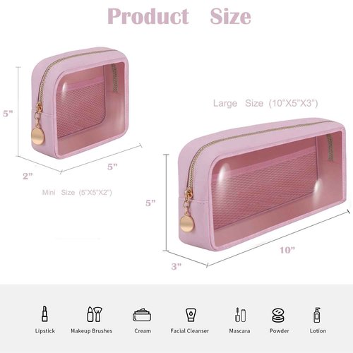 CHICREEN 3 Pack Clear Toiletry Bag,Portable Travel Makeup Bags with Zipper, TSA Approved Clear Organizer Bags,Make Up Pouches, Carry-on Travel Accessories Essentials,Gifts for Women,Pink