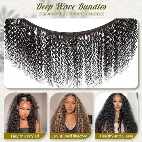 12A Deep Wave Human Hair Bundles 4 Pcs 18 20 22 24 Inch 100% Unprocessed Virgin Remy Hair Natural Black Water Wave Human Hair Extensions For Women